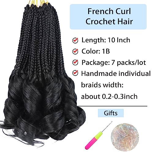 Crochet Hair for Women 10 Inch Crochet Braids Box Braids French Curl Braiding Hair Pre Looped Crochet Hair Short French Curl Crochet Braids with Curly Ends Extensions Braids (1B)