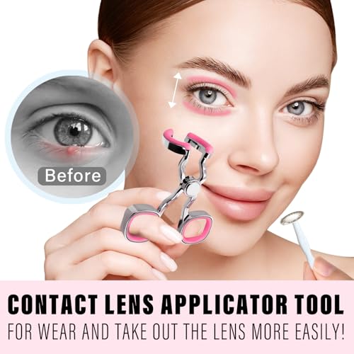 Contact Lens Applicator Tool, Eye Opener for Contacts for Easy Insertion and Removal, with Contact Lens Case, Sucker+Tweezer with Soft Tip
