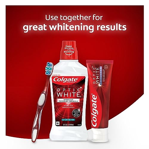 Colgate Optic White Whitening Mouthwash with Hydrogen Peroxide, Alcohol Free, Icy Fresh Mint - 32 fluid ounces (3 Pack)