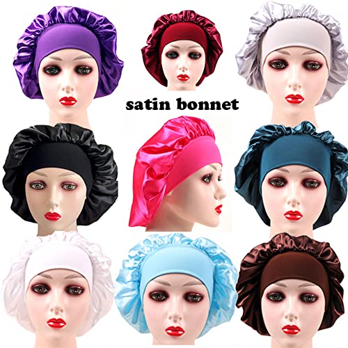 Customize Satin Bonnet Silk Hair Bonnet for Sleeping Black Women, 10 PCS Custom Private Logo Hair Wrap Cap (Logo on top, Coffee)