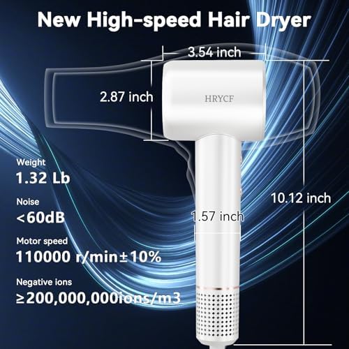 High Speed Hair Blow Dryer｜Professional Salon Grade Air Speed, Negative Ion Hair Care｜Quiet Design｜Suitable for Thick Hair/Styling with Nozzle & Diffuser, Long Motor Lifespan
