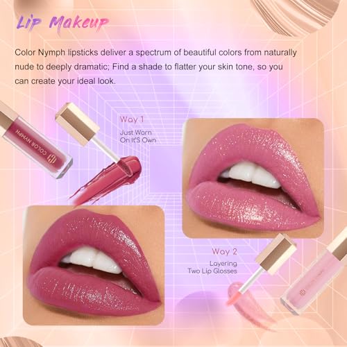 Color Nymph Girls Makeup Kit for Teen | Full Starter Cosmetics Makeup Set With Train Case | Included 32 Colors Eyeshadow, Bronzer, Contour Powder, Blush, Highlighter, Lip Gloss (Pink)