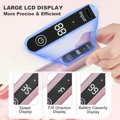 Cordless Nail Drill, 35000RPM Professional Efile Nail Drill Machine, LCD Display Rechargeable Portable Electril Nail Drill with 12pcs Bits and 6pcs Sanding Bands for Acrylic Nails Gel Polish Remover
