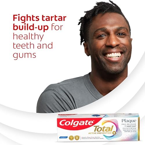 Colgate Total Plaque Pro Release Whitening Toothpaste Pack, Whitening Fluoride Toothpaste, Fights Plaque, Bad Breath, Tartar Buildup, and Helps Protect Teeth from Sensitivity, 2 Pack, 3.0 oz