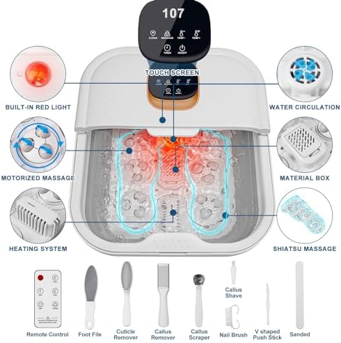 Collapsible Foot Spa Bath with Heat, Motorized Massager, Touch Screen, Foot Pedicure Kit, Temperature Control, Pedicure Foot Spa, Foot Bath