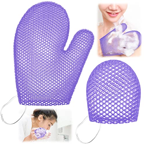 Karenhi 2 Pcs Honeycomb Exfoliating Glove Set Exfoliating Bath Mitt Honeycomb Face and Body Scrubber Shower Mitt for Cleaning Body Shower Face Skin Beauty Spa, Quick Drying(Purple)