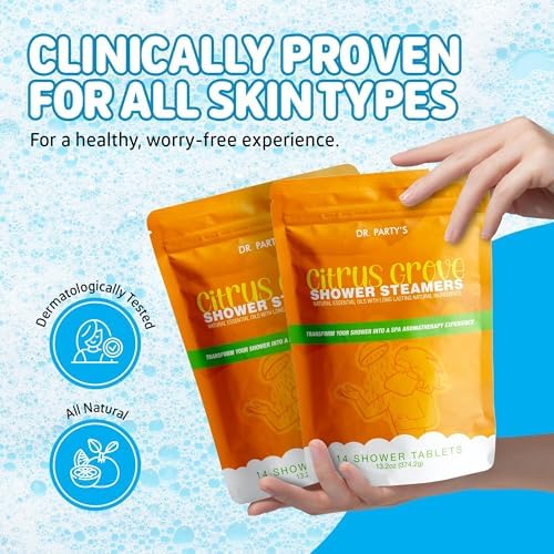 Citrus Grove Scented Shower Steamers - Aromatherapy Shower Tablets, Dermatologist Approved, Pack of 14