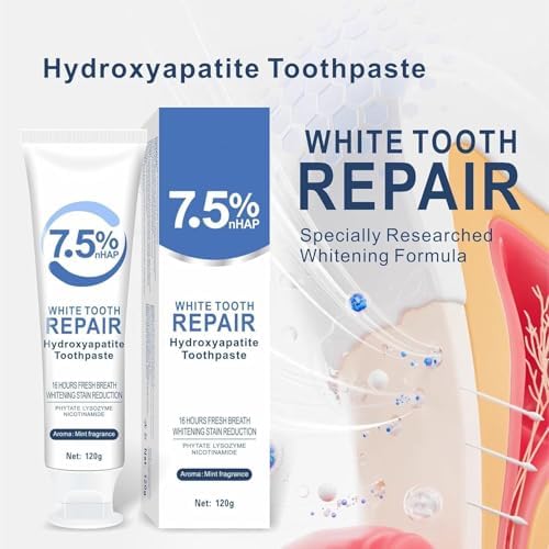 Hydroxyapatite Toothpastes for Enamel Protection and Tooth Strengthening, 7.5% Hydroxyapatite Whitening Toothpastes - Fluoride-Free, Gentle Mint, Fresh Breath, Daily Use for Oral Health (2)