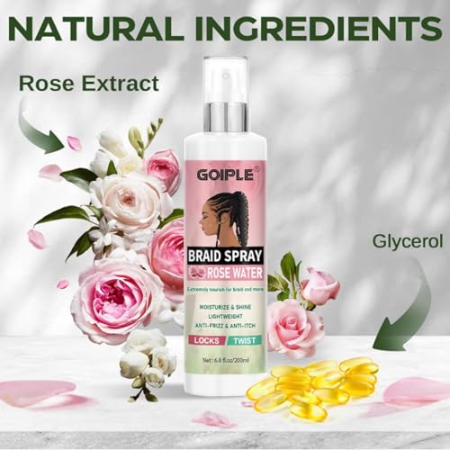 Braid Spray Rose Mint for Dreads Dreadlocks - Braids Locks Sprays Rose Water Braiding Spray for Locs Dull Shine & Lightweight - Loc Moisturizer for Box Braids Rosemary Oil for Hair Growth Hair Bonnet