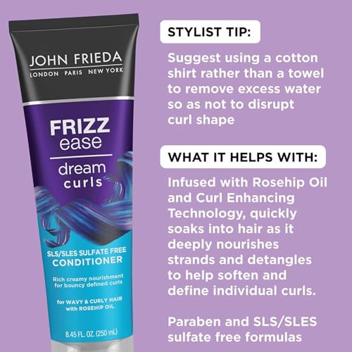 John Frieda Anti Frizz, Frizz Ease Dream Curls Curly Hair Conditioner, SLS/SLES Sulfate-Free, for Natural Curly Hair, 8.45 Fl Oz, 2 Pack