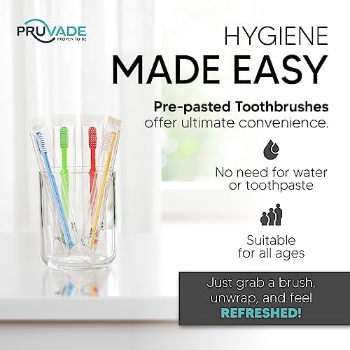 36 Pack Disposable Toothbrushes with Toothpaste, Built In - Prepasted Toothbrushes Individually Wrapped | Single Use Waterless Tooth Brush with Soft Bristles for Airbnb, Hotel, Camping, Travel