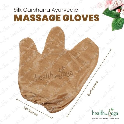 HealthAndYoga™ Silk Garshana Ayurvedic Massage Gloves - Electro Static Lymph Circulation Boost - 100% Natural Dry Skin Brushing and Exfoliation and Excess Fat Treatment - Mitt Style 1 Pair