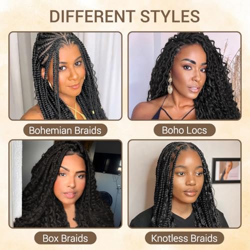 Human Braiding Hair for Boho Knotless Braids 2 Bundles 14 Inches 80g Deep Wave 10A Brazilian Virgin Human Bohemian Hair for Braiding Natural Black 1B