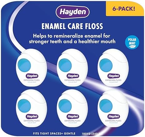 Hayden Enamel Care Dental Floss | for Sensitive Mouths | Helps Restore Enamel | Mint Flavor | 30 Yards per Unit (Pack of 6)