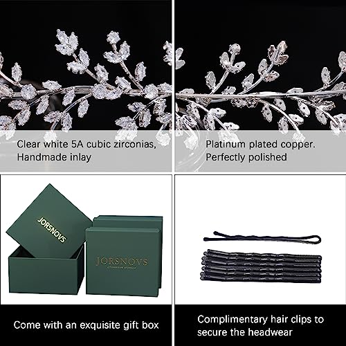 Jorsnovs Fashion Bridal Headpieces for Wedding Bride Hair Accessories Cubic Zirconia Headbands for Women CZ Birthday Gifts