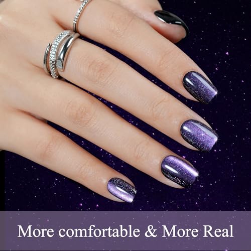 Cat Eye Press on Nails Short 5 Styles, Jofay Fashion 160Pcs Salon-Like Fake Nails with Glitter Chasing Light Cat Eye Designs, Valentines Artificial Acrylic Nails Glue on Nails Stick on Nails for Women