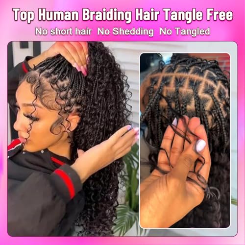 Human Braiding Hair for Boho Braids 110g Curly Boho Hair for Braiding Deep Wave Bulk Bohemian 100% Human Hair for Micro Braiding Wet and Wavy No Weft 2 Bundles Natural Color 18 Inch