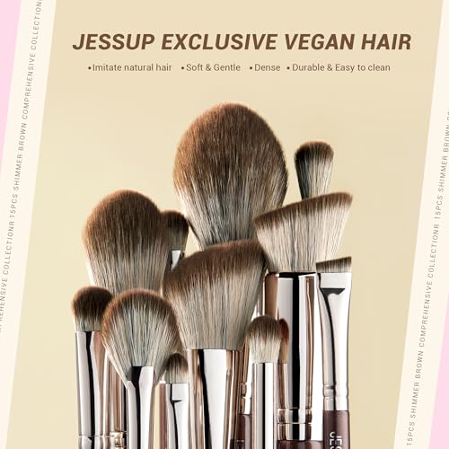 Jessup Makeup Brushes Set 15pcs Brown Make up Brushes Set Professional Premium Synthetic Foundation Eyebrow Concealer Blush Eyeshadow Contour Eyeliner Powder Blending Highlighter Brush, T498