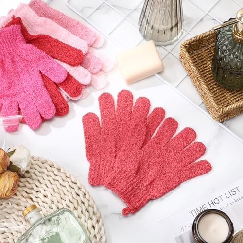 Cuffbow 90 Pcs Exfoliating Double Sided Bath Gloves with Hanging Loop Colorful Body Shower Gloves for Men Women Beauty Spa Massage Shower Clean Body Skin Bathing Scrubber Accessories (Pink Colors)
