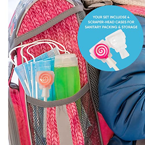 Kids Tongue Scraper or Cleaner Set – Pack of 4 BPA-Free Plastic Dental Scrapers Helps Freshen Bad Breath, Remove Gunk – Multicolored with Easy-to-Grasp Handles and Brush Covers by 55Dental, Ages 2+