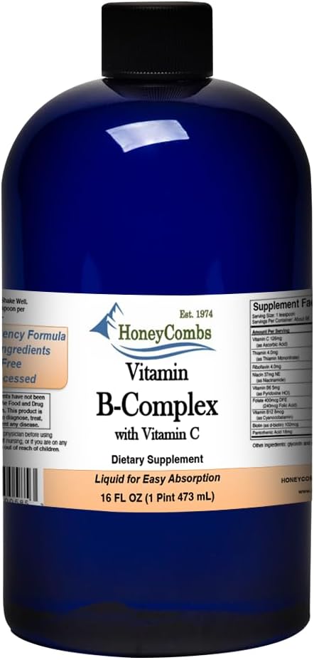 HoneyCombs Vitamin B Complex Drops – Liquid Supplement with Vitamin B1, B2, B3, B5, B6, B7, B9, B12 & Vitamin C – Super B Complex Vitamins – Alcohol-Free Liquid Vitamin Supplement, 16 Fl Oz.