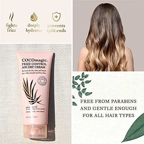Cocomagic Frizz Control Air Dry Cream | Anti-Frizz Styling Cream | Helps to Calm and Smooth Frizzy Hair | Paraben Free, Cruelty Free, Made in USA (6 oz)