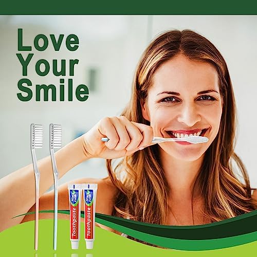 HQSL Sund 100 pcs Disposable Toothbrushes with Toothpaste, 2 Color Toothbrushes and Toothpaste 10g, Bulk for Homeless, Airbnb, Hotel