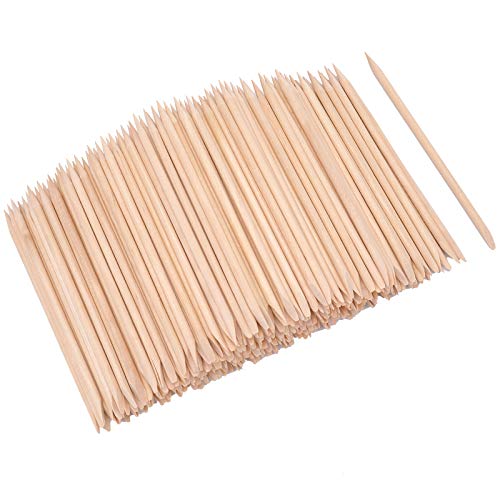 Hedume 600 Pcs Orange Wood Nail Sticks, Double Sided Multi Functional Cuticle Pusher Remover, Pointed End & Flat End Manicure Pedicure Tool