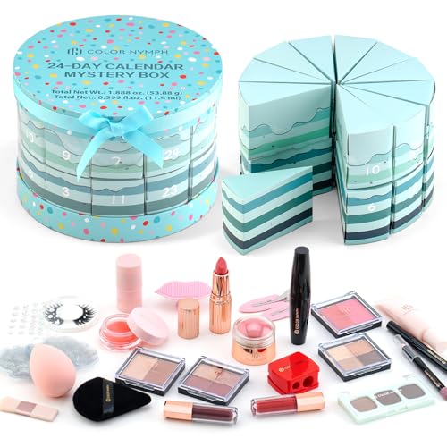 Color Nymph Makeup Advent Calendar, 24 Days Advent Calendar Valentines Day Birthday Makeup Gift Sets for Beauty Cosmetics Kit For Teens Girlfriend Daughters Surprise Holiday Gift Mint Green