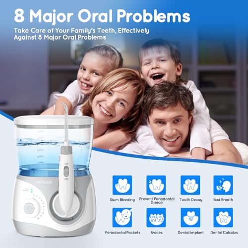 Home Water Flosser, Water Flosser for Teeth 600 ml Large Capacity,10 Adjustable Pressures,6 Home Nozzles Professional Oral Irrigator for Teeth Clean