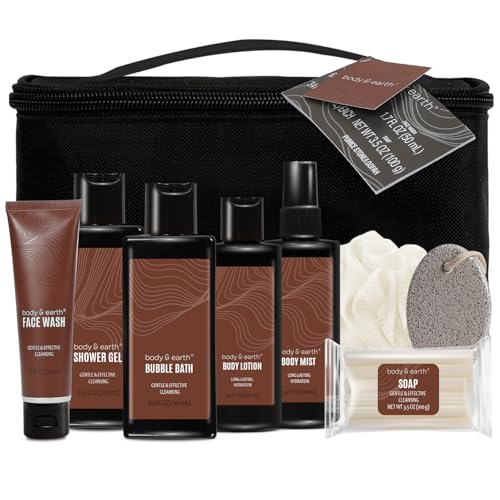 Body & Earth Bath and Body Wash Sets for Men - 8pcs Spa Baskets Mens Birthday Gifts Sandalwood, Self Care Kit, Husband Men Father's Day Gifts