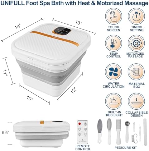 Collapsible Foot Spa Bath with Heat, Motorized Massager, Touch Screen, Foot Pedicure Kit, Temperature Control, Pedicure Foot Spa, Foot Bath