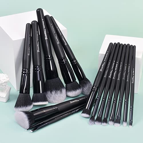 Bueart Design 19Pcs ULTRA SOFT Black labeled DENSE HAIR Makeup Brushes set Contains large powder Flat Foundation Ultimate Blending Make up Brush set Blush Face Brush Concealers contour Eyeshadow