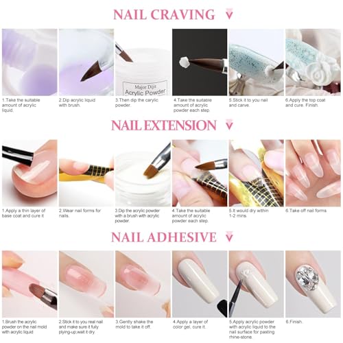 Acrylic Nail Kit with liquid Monomer,6colors Acrylic powder,UV Lamp for Beginners with Everything Nail Supplies（White）