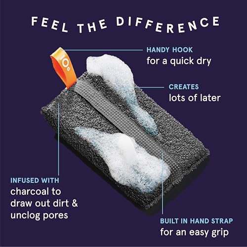 Cleanlogic Detoxify Purifying Charcoal Infused Exfoliating Body Scrubber, Reusable Exfoliator Tool for Smooth and Softer Skin, Daily Skincare Routine, 3 Count Value Pack