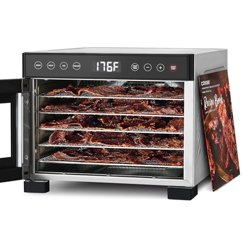 COSORI Food Dehydrator for Jerky, Large Drying Space with 6.48ft², 600W Dehydrator Machine, 6 Stainless Steel Trays, 48H Timer, 165°F Temperature Control, Yogurt Maker, for Herbs, Meat, Fruit