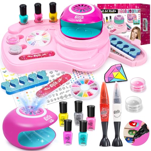 Kids Nail Polish Set for Girls - Girls Toys 8-10 - Nail Art Kit for Kids Ages 7-12, Non toxic Nail Polish Kids Nail Kit Girl Stuff for Spa Manicures, Idea Birthday Gift for Girls 8 9 10 12