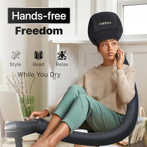 Hooded Hair Dryer with Dual Turbo Airflow & Soft Headband – Speeds Up Drying for Curly Hair, Reduces Heat on Ears & Neck – Large Hair Dryer Bonnet for Deep Conditioning at Home, Portable Use