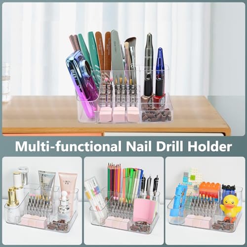 CGBE Nail Drill Holder, 28 Holes Transparent Acrylic Nail Drill Bit Holder, Professional Nail Tools Organizer and Storage Box Case