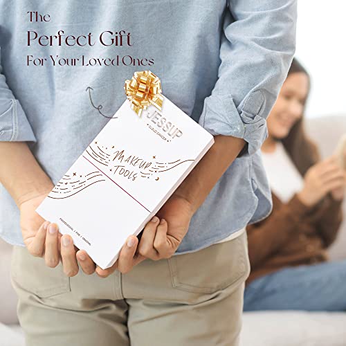 Jessup Makeup Brushes Set 14pcs Highend Makeup Gift Set for Women Include Foundation Concealer Blush Contour Powder Eye Shadow Brush, Makeup Sponge, Makeup Brush Cleaner and Towel, Pearl White T333