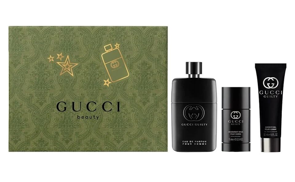 Gucci Guilty Pour Homme 3 Pcs Gift Set: Eau de Parfum 90ml Spray + 75ml Deo + 50ml Gel - Hard Box