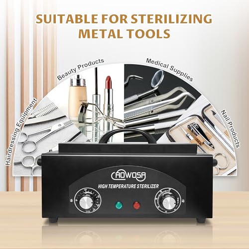 High Temperature Metal Tool Cleaning Box, 2L Dry Heat Cabinet Beauty Hair Nail Metal Tool Cleaning for Manicure Pedicure Barber, with 0-60 Min Timer & 50-220℃ Temp Settings, Plastic Sterilization Tray