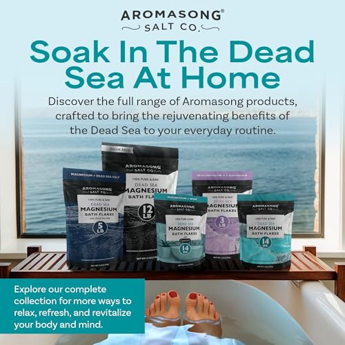 Aromasong Magnesium Flakes for Bath from The Dead Sea- 12 LB Resealable Pack Magnesium Chloride Flakes -Organic Bath Salt Muscle Relaxing Mineral Soak (Packaging May Vary)