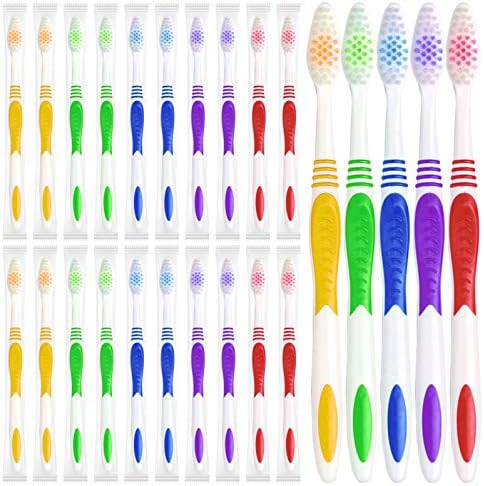 Bulk Toothbrushes 25 Pack | Individually Wrapped Travel Toothbrush Set for Adults & Kids | Made with a Medium-Soft Large Brush Head | BPA-Free & Disposable!