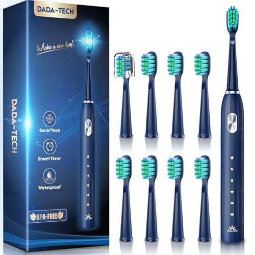 DADA-TECH Electric Toothbrush for Adults Kids Electric Toothbrush Rechargeable Sonic Toothbrush Ultrasonic Toothbrush with Timer, 9 Brush Heads, 5 Cleaning Modes 4-Hour Charge Lasts 60 Days (Blue)