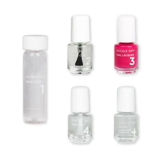 Dazzle Dry Mini Kit 4 Step System - The Duchess, a full coverage bright strawberry pink. (5 Piece Kit / 5 Manicures)