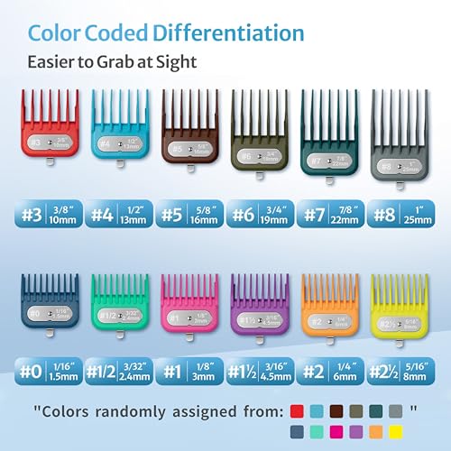 Clipper Guards Set Compatible with Andis Master, Oster Fast Feed, Andis AAC-1, GC, LCL, ML, PM-1, PM-2, PM-4, RCAC, RS-1, US-1, Size: #0 to #8 (Length: 1/16" to 1")