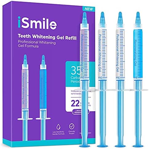 iSmile Teeth Whitening Gel Syringe Refill Pack - (3) 3ml Whitening Gel Syringes, (1) Remineralization Gel Syringe, No Sensitivity, Premium Quality, Use with LED Light and Trays