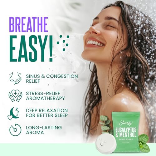 Cleverfy Eucalyptus for Shower Steamers Aromatherapy – Self-Care Shower Bombs for Sinus Relief and Nasal Congestion – 18 Tablets