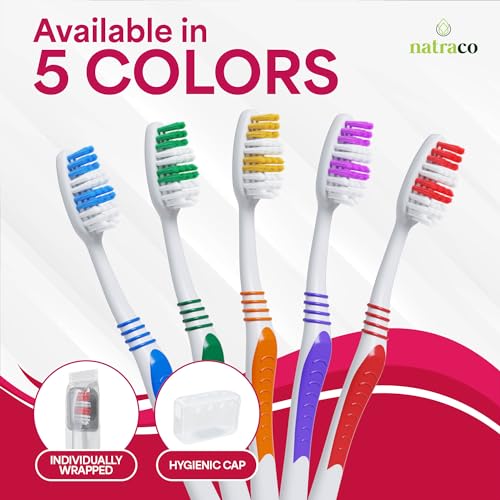 Bulk Toothbrush Pack with Covers | Premium Quality Individually Wrapped Colorful Tooth Brushes | Medium Soft Bristles for Travel, Donations, Hotels (100)